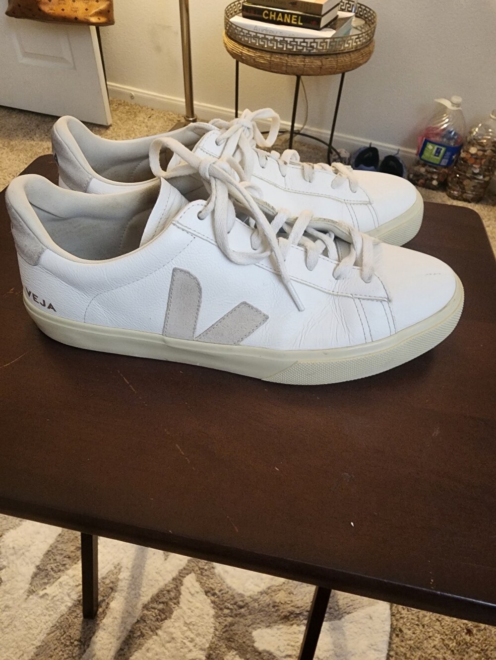 Veja White Leather Sneakers with Light Gray V Patch
